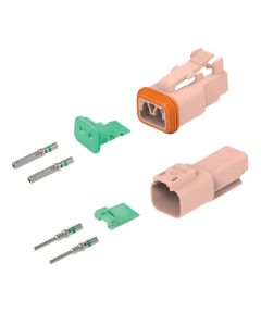 1 x Deutsch DT04-2P-TN09 Brown Receptacle
1 x Deutsch W2P-P012 Wedge
1 x Deutsch DT06-2S-TN09 Brown Plug
1 x Deutsch W2S Wedge
2 x Deutsch 0462-209-16141 Green Band Contacts
2 x Deutsch 0460-215-16141 Green Band Contacts